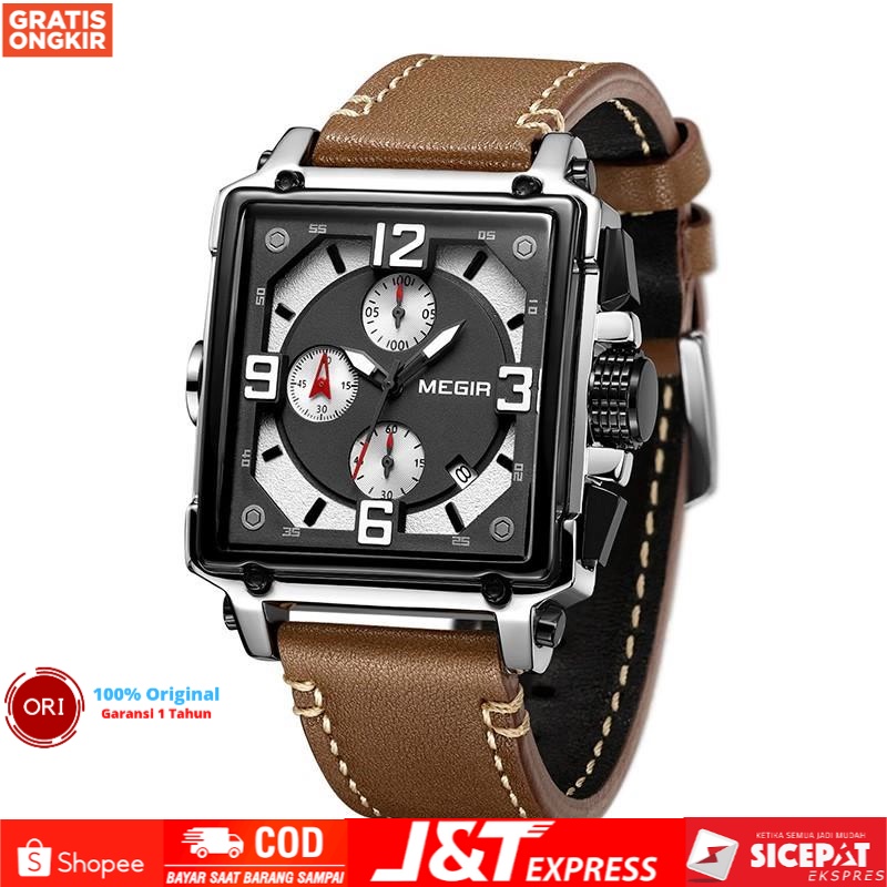 JAM TANGAN PRIA ANALOG CHRONOGRAPH TALI KULIT ORIGINAL JAM TANGAN MEGIR MK2061RR-GROSIR 99 JAKARTA