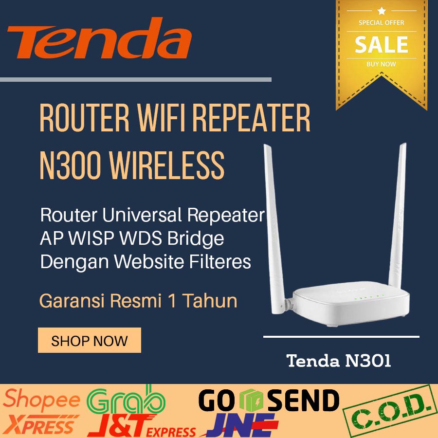 Tenda N301 Router Wireless | Wifi Extender Repeater | Range Extender | Penguat Sinyal Wifi Indihome