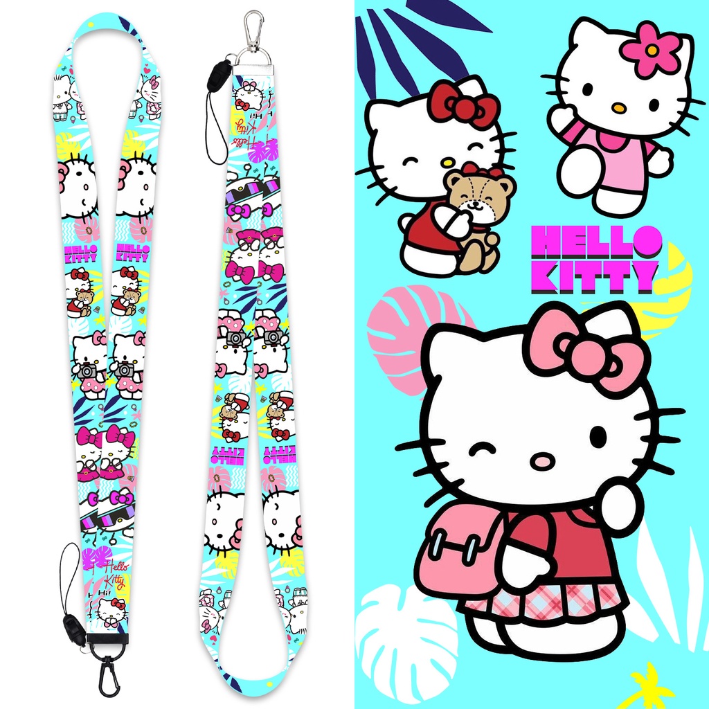 Tali lanyard Panjang Motif Kartun Kucing Warna pink Untuk Gantungan Kunci / Handphone