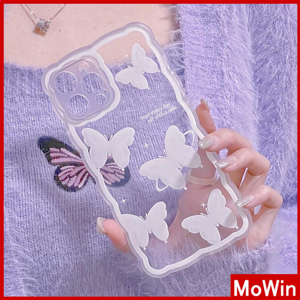 iPhone Case Silicone Soft Case Clear Case Wave Non-Slip Shockproof Camera Full Coverage Protection White Butterfly For iPhone 13 Pro Max iPhone 12 Pro Max iPhone 11 iPhone 7 Plus