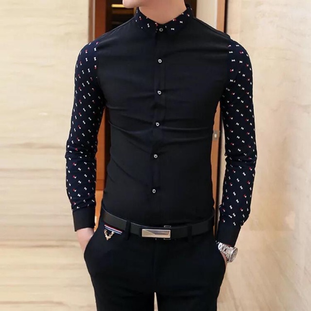 Kemeja Slimfit Cowok Romelu Lengan Panjang Fashion Pria Motif Formal