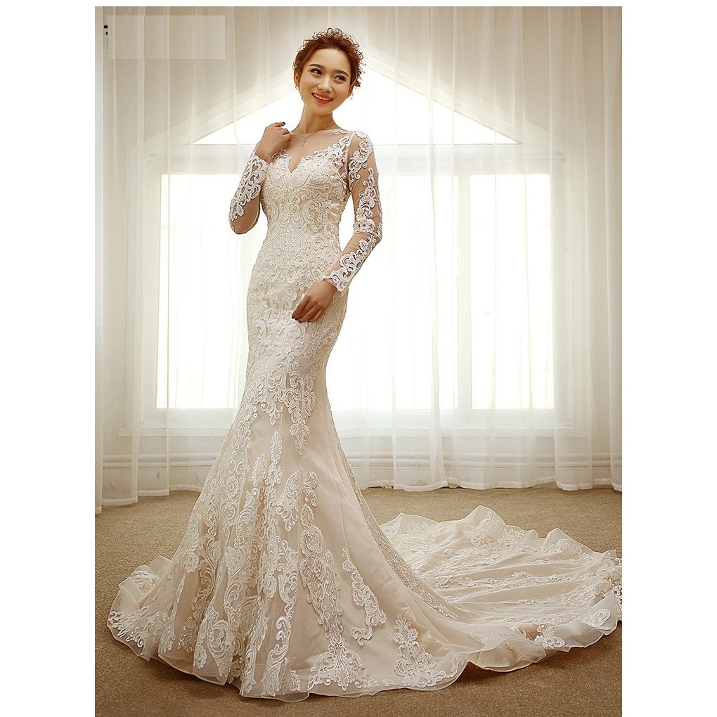 Gaun pengantin Putih Mermaid Ekor Gaun Pengantin Wedding Gown Wedding Dress