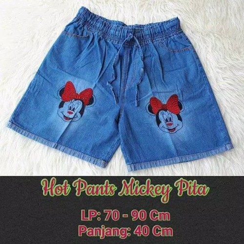 Hotpants Jeans Rubber Kekinian Motif Mickey Mouse Besar