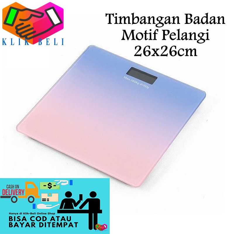 Timbangan Badan Digital Motif Rainbow Pelangi Kaca Tempered Ukuran 26x26cm Electronic Personal Scale Weight 180kg