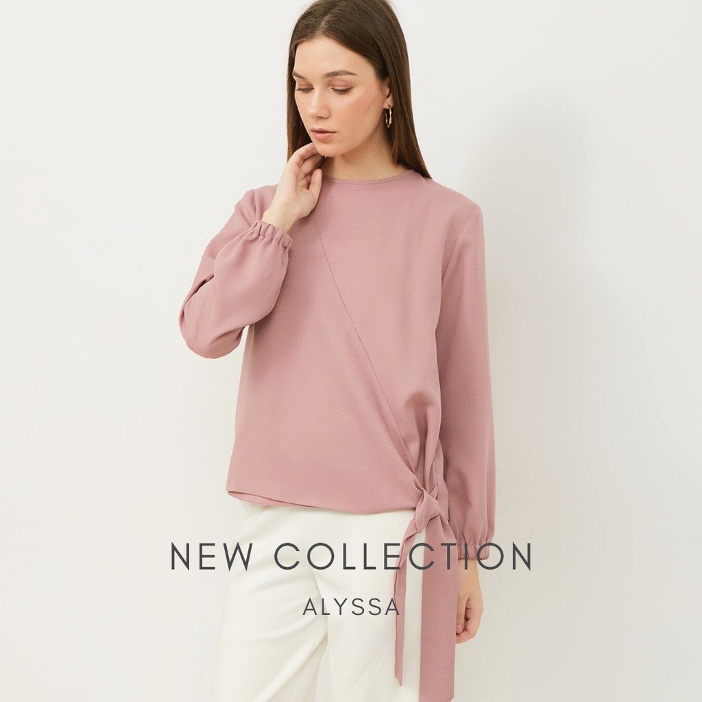 Alyssa Atasan Wanita Blus Tangan Panjang Front Tie Karen Blouse
