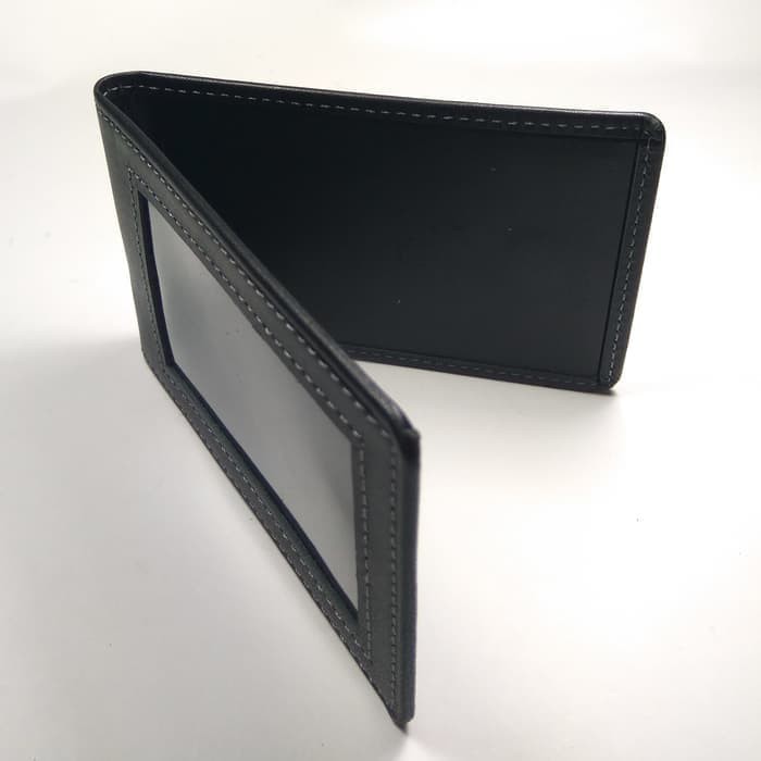 

ID card holder kulit asli warna hitam model selip saku magnet