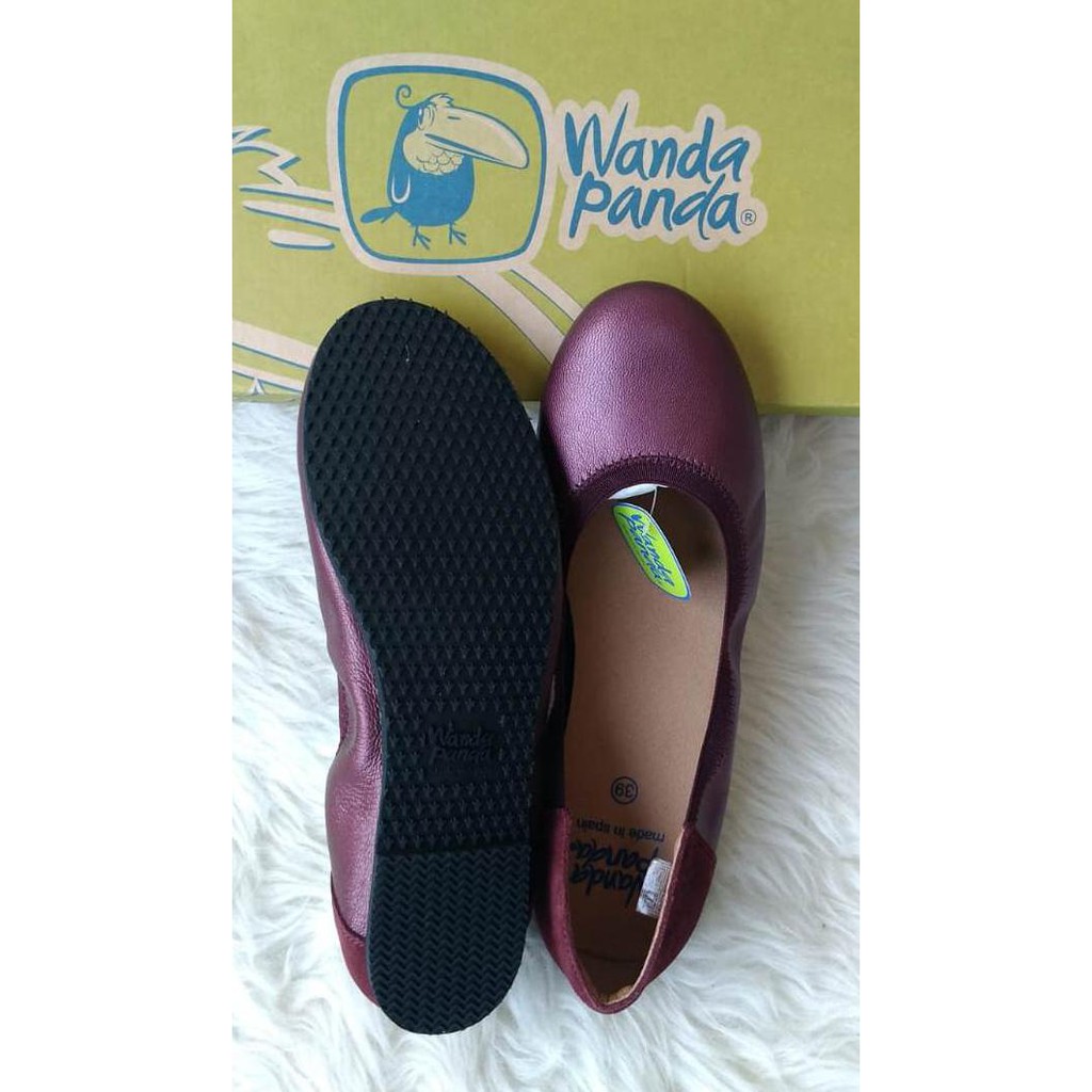 WANDA PANDA - HANA FLAT SHOES BURGUNDY - KULIT ASLI - 37