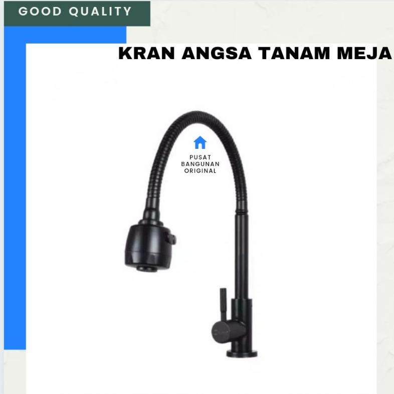 Kran Angsa Dapur Cuci Piring Tanam Meja Fleksibel Hitam Keran Dapur Black Model Bano