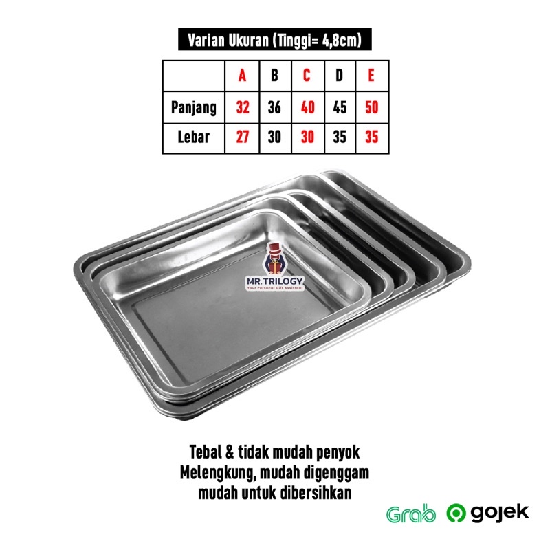 Nampan Stainless Persegi 8203 Tinggi 4.8cm Baking Tray Dapur Anti Karat Alas Rak Piring Makan saji