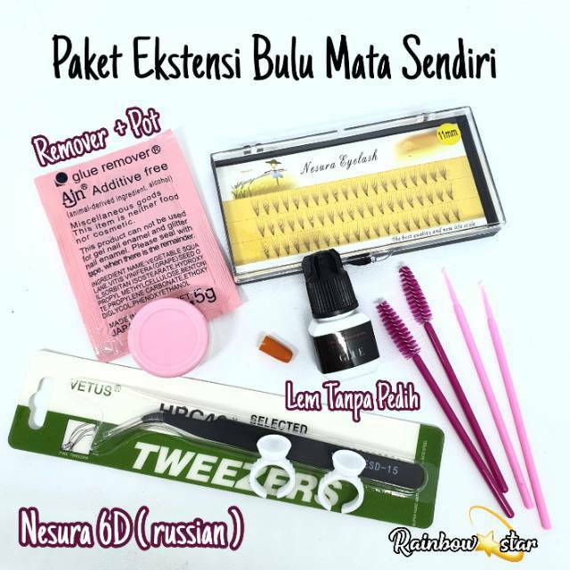 Paket Eyelash Extension / Ekstensi Bulu Mata Sendiri / Paket Lem Tanpa Pedih