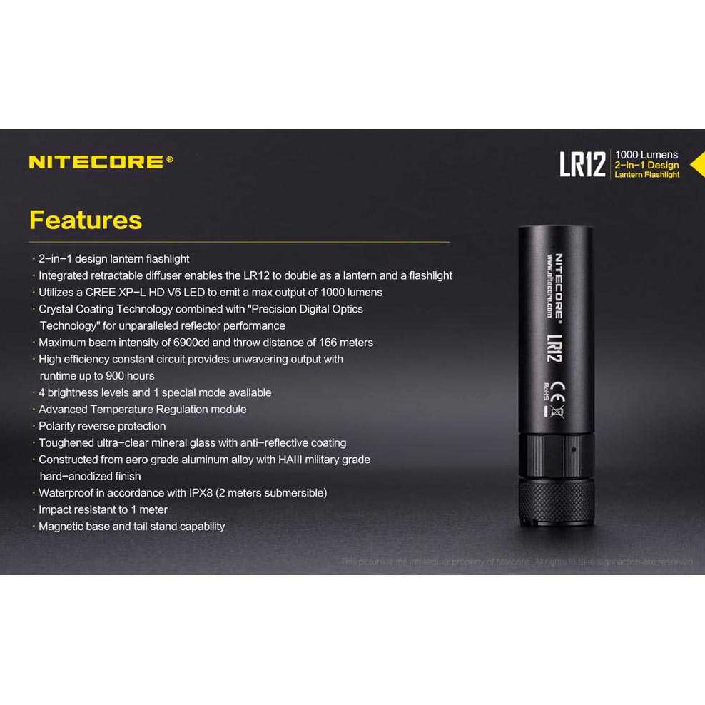 K65A Nitecore Lr12 Senter 2In1 Design Lipstick Cree Xp-L Hd V6 1000 Lumens