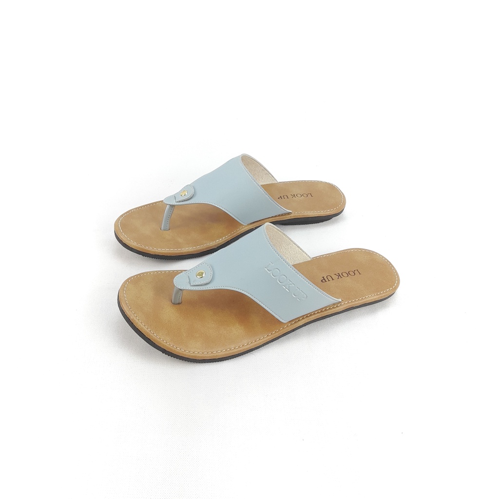 Sandal Wanita Jepit Kekinian Kulit Sintetis Motif Warna Pastel Sol Karet Anti Licin Look Up - OLIE