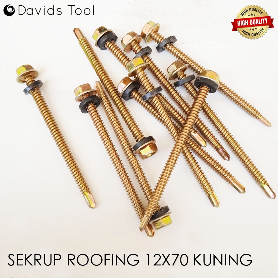 Sekrup Baja Ringan Baut Roofing Drilling 12 x 70 Kuning