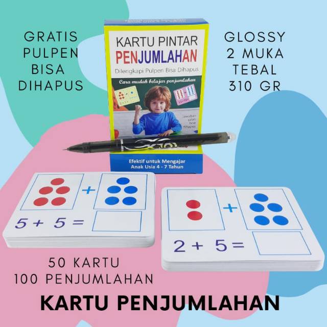 

KARTU PINTAR PENJUMLAHAN + PENA / FLASH CARD BELAJAR BERHITUNG + PENA