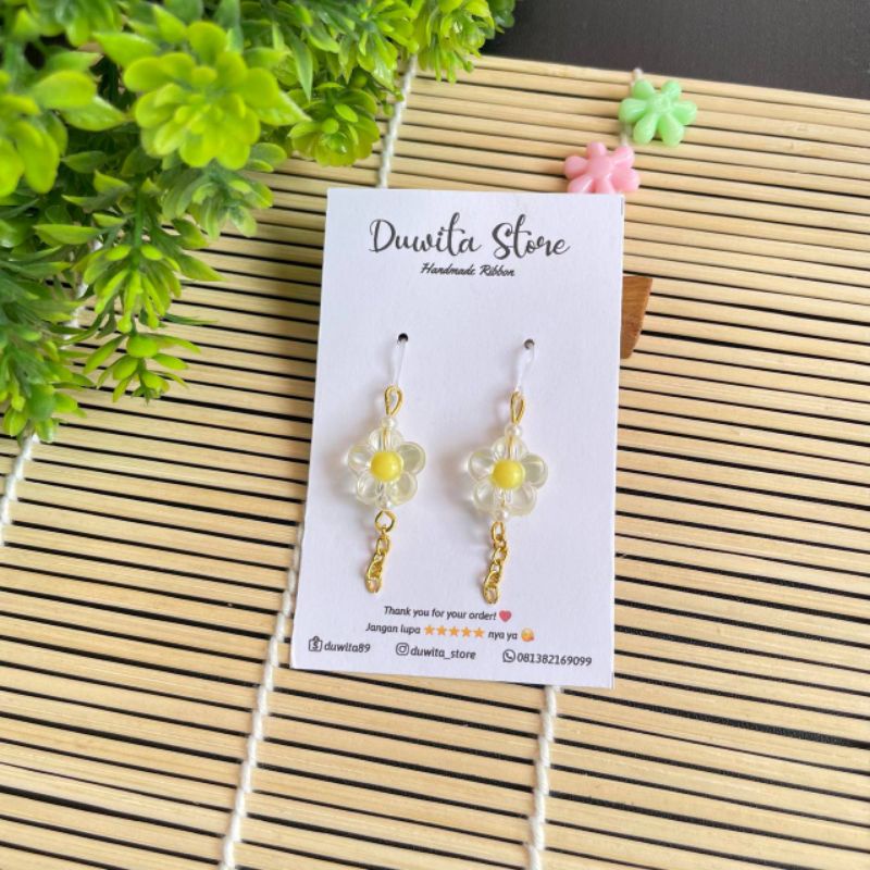 HANDMADE ANTING ANAK/DEWASA KAITAN PLASTIK/GOLD MOTIF BUNGA RANTAI GOLD