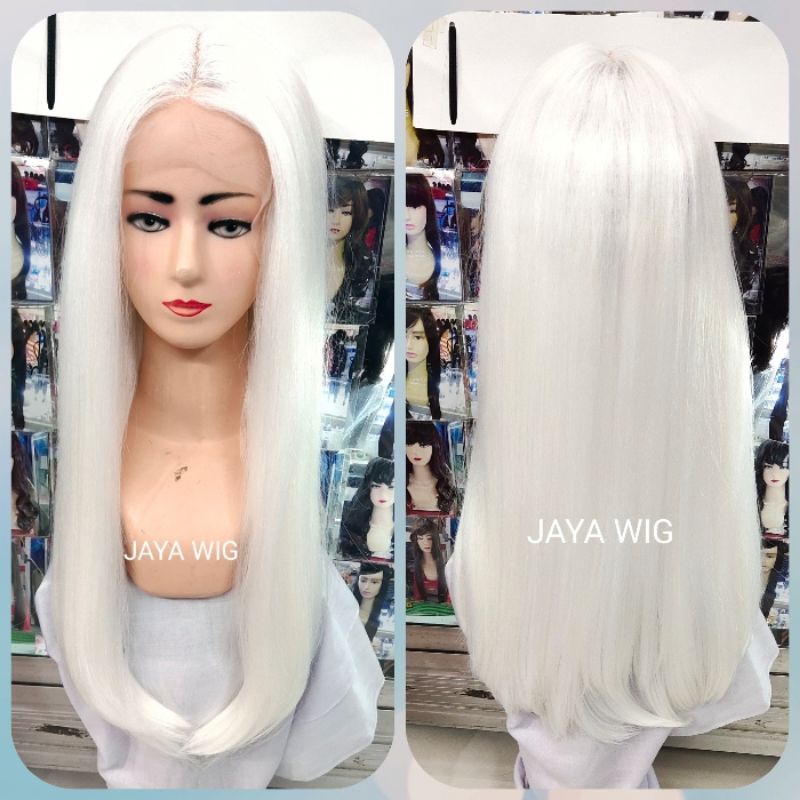 Wig Lurus Panjang Tanpa Poni Warna Putih