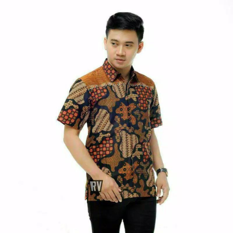 BSWART Batik HRB026 Kenongo Hem Pendek Padi Pekalongan M L XL Batik Pria MURAH Modern Grosir batik pitto