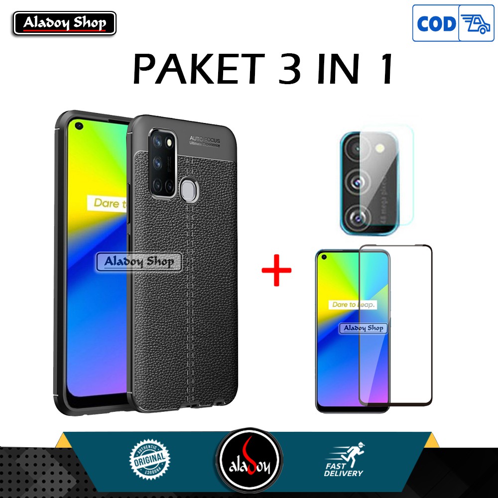 Case Realme 7i Softcase Casing + Tempered Glass Anti Gores Layar + Tempered Glass Camera Back Lens