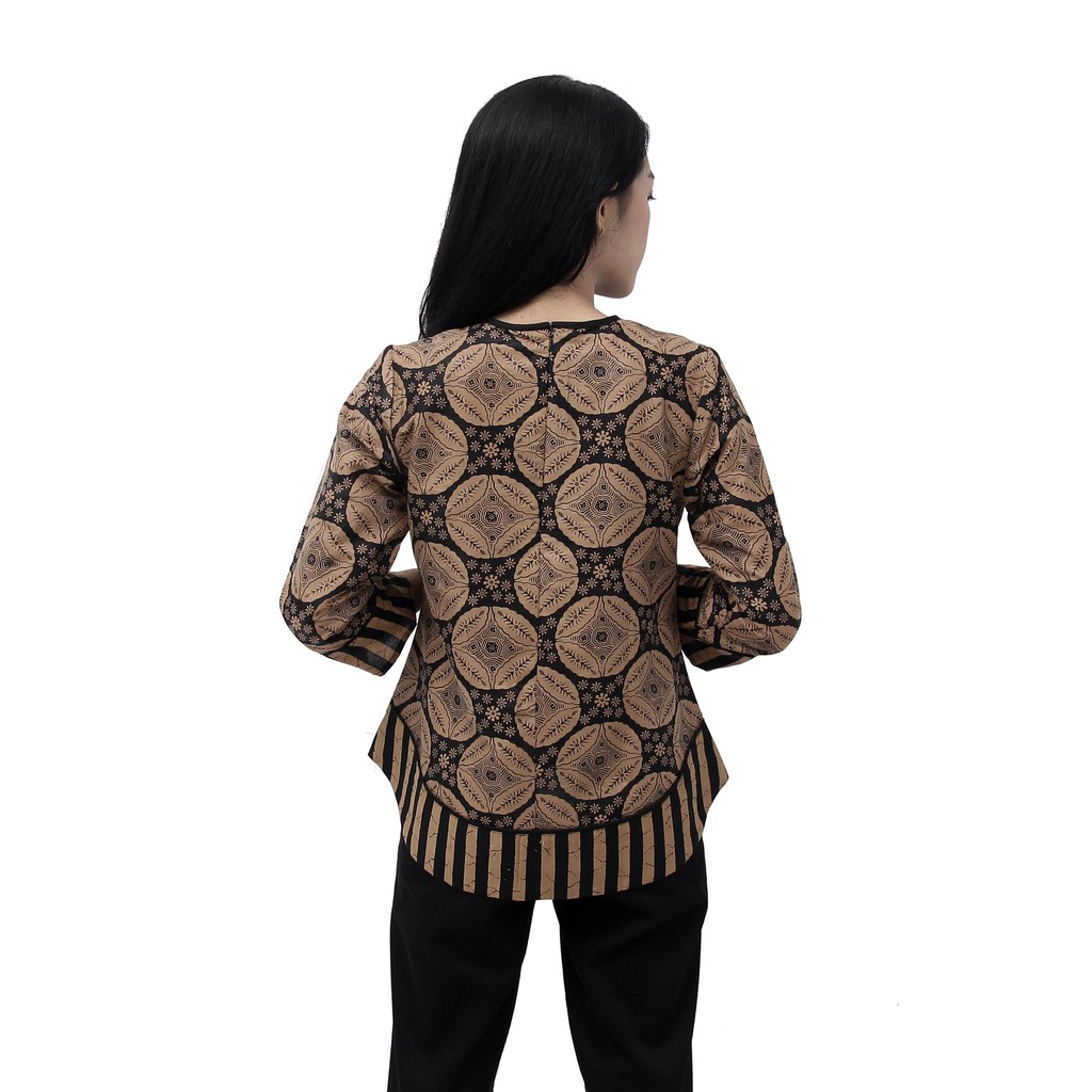 Batik Wanita Blouse Atasan Batik motif Kawung Sogan Salur SIZE JUMBO