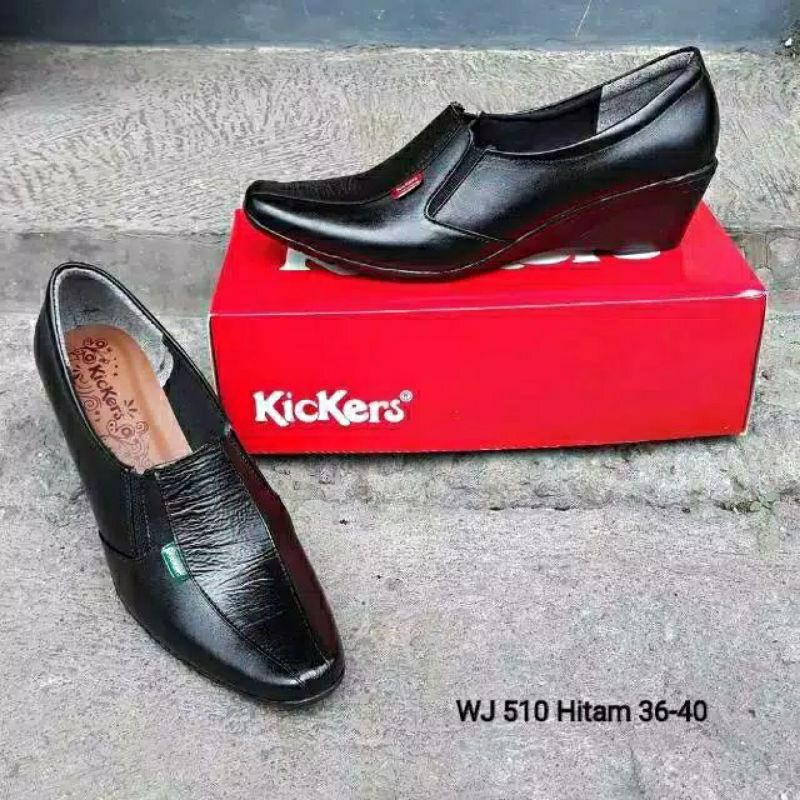 Kickers - sepatu wanita formal pantofel kantor kulit sapi warna hitam