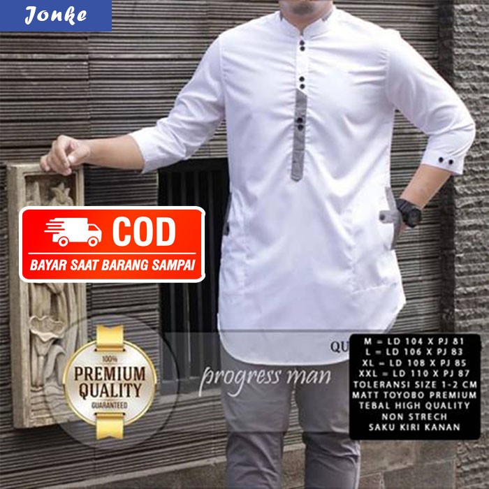 Baju Koko Pria Lengan Panjang 3/4 Koko Cowok Muslim Jonke Premium Baju Koko Muslim Size M L XL XXL