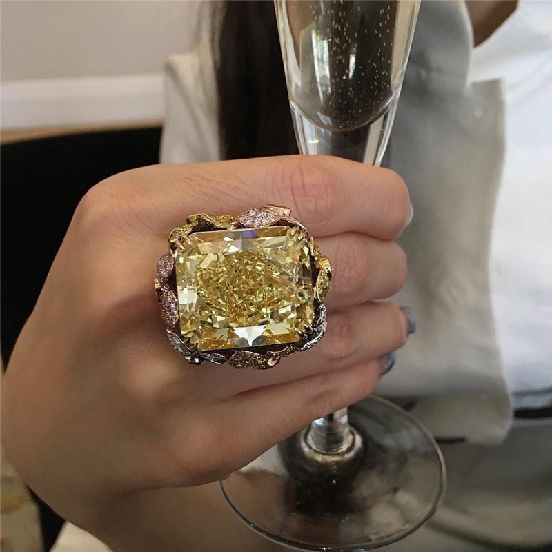 Bertatahkan Champagne Berlian Cincin Emas Berlapis Dua Nada Cincin