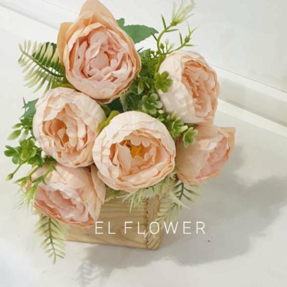 ✔ china PEONY 6 Kuntum + Akseris Pum Bunga Artificial Dekorasi Grosir✅