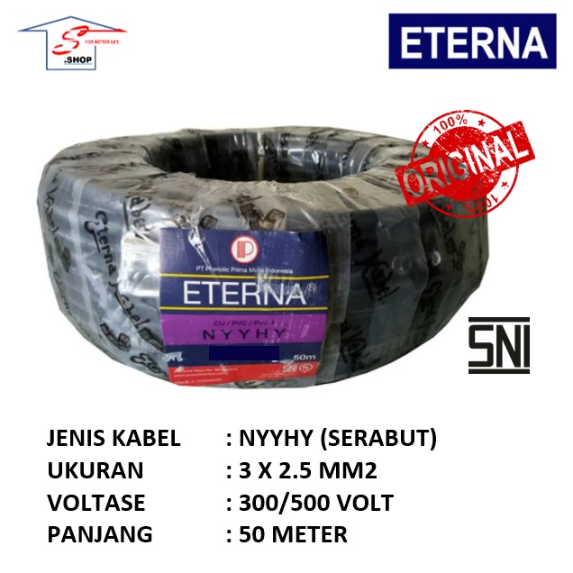 Kabel 3 x 2.5 mm2 NYYHY ETERNA 50 Meter / Kabel Serabut Tembaga ROLL