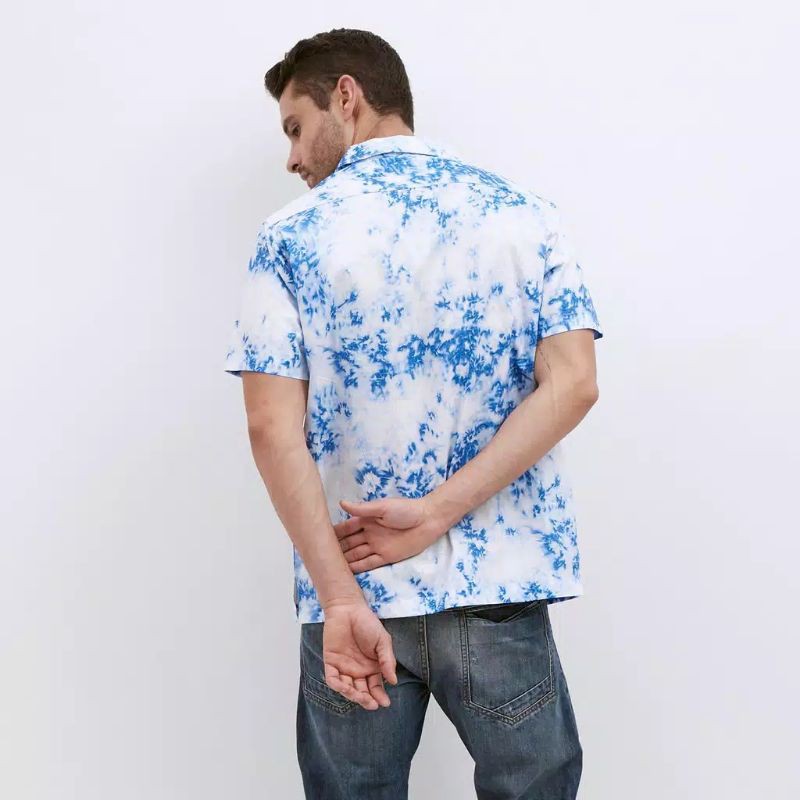 Kemeja Printing Hawaii Tie Dye Pendek M231 - Putih