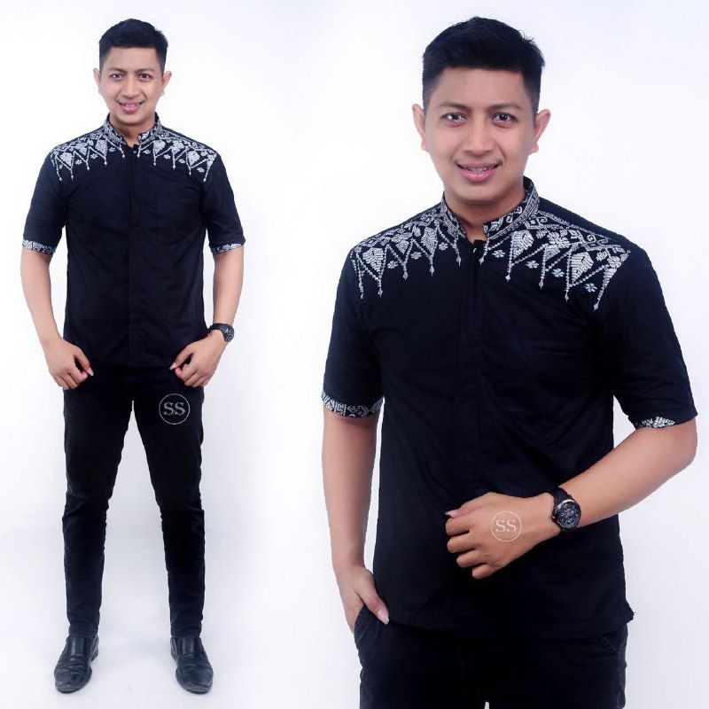 Baju koko bordir lengan pendek mix batik kualitas premium / koko muslim koko pria koko dewasa