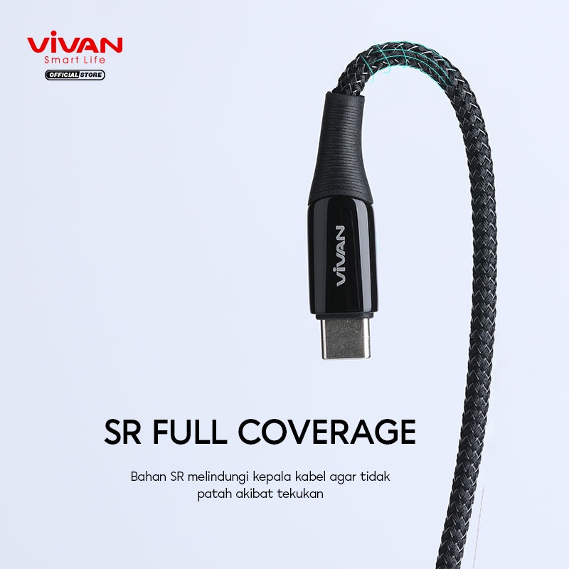 VIVAN Kabel Data VCC100 Type C To Type C 100W 5A / VCL100 Type C To Lightning 20W 3A 100cm Fast Charging Smart LED Display VCC100 / VCL100 original