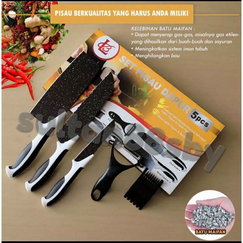 Pisau Dapur set isi 5pcs Hitam / Pisau set 5 pc*J13