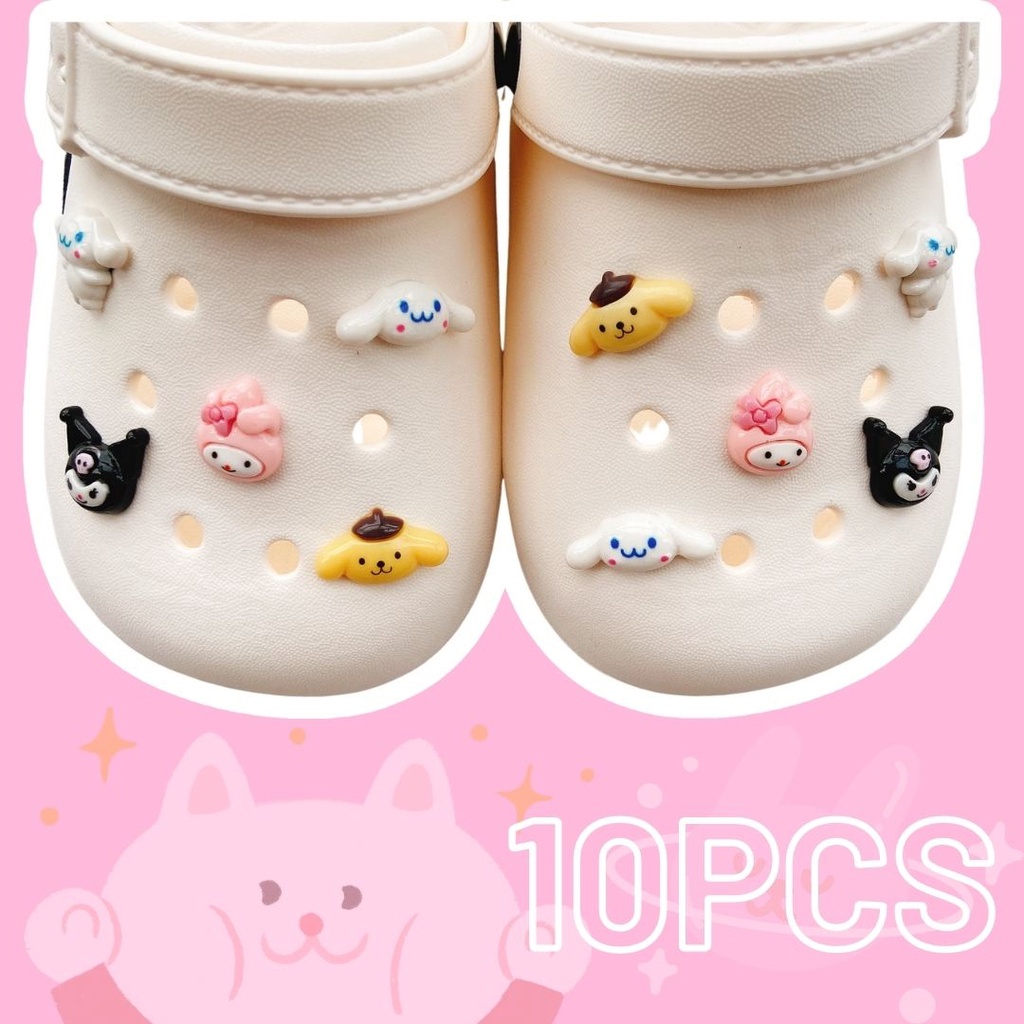 10pcs Charm Kancing Sepatu Sandal Crocs Wanita Charm My Melody Kuromi Crocs Jibz DIY#Mainan Action Figure Seri Kartun