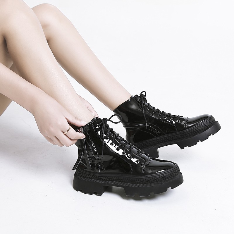 Sepatu Boots Martin Model British dengan Resleting Samping untuk Wanita 36-40 PU material upper