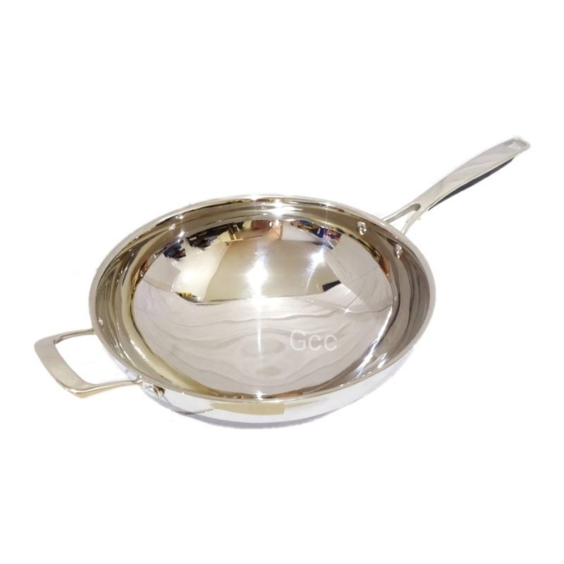 A1 Kuali Stainless Steel Tebal Model Tutup Elegan Wok Pan Stainless 32Cm Tutup Kaca