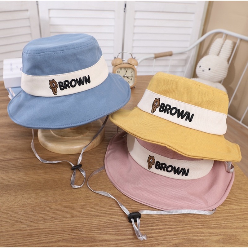 7 tahun keatas Topi Bucket Anak Model Brown Dengan Tali