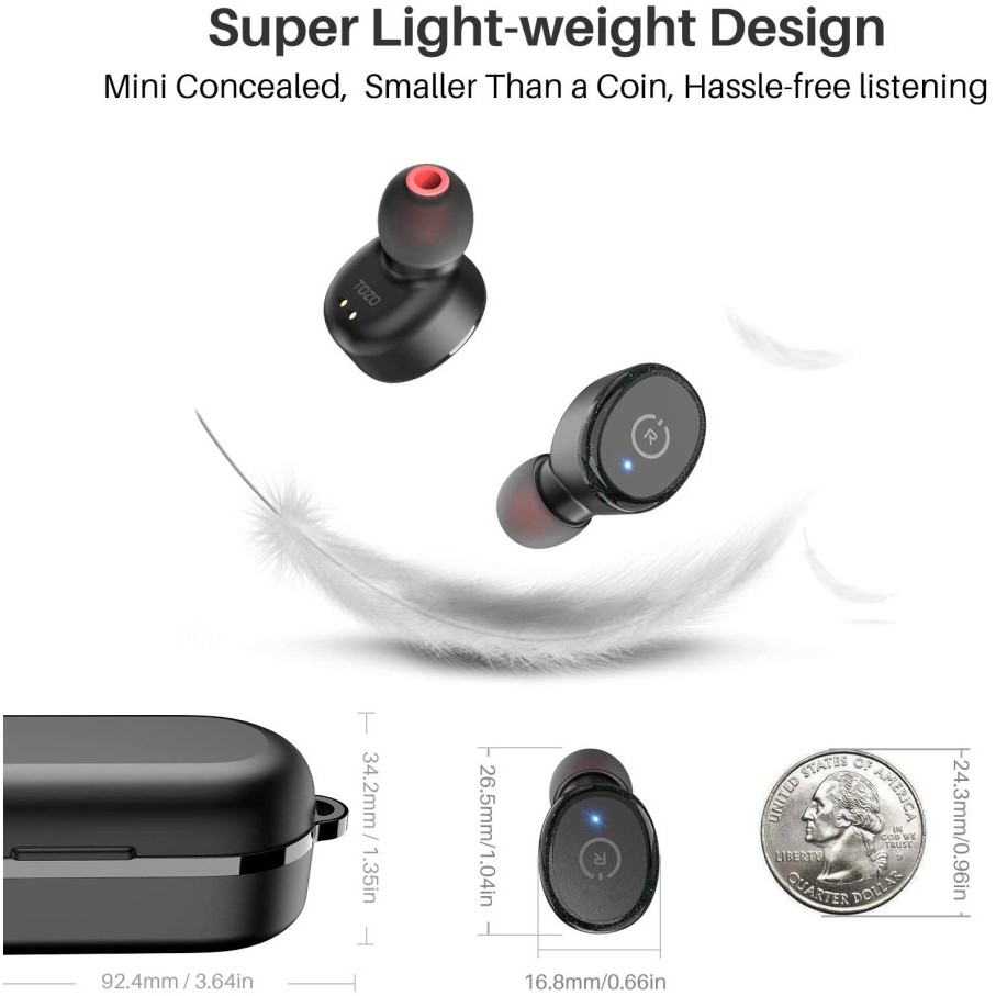 TOZO T10 Bluetooth 5.0 Wireless Earbuds with Wireless Charging Case IPX8 Waterproof TWS Stereo