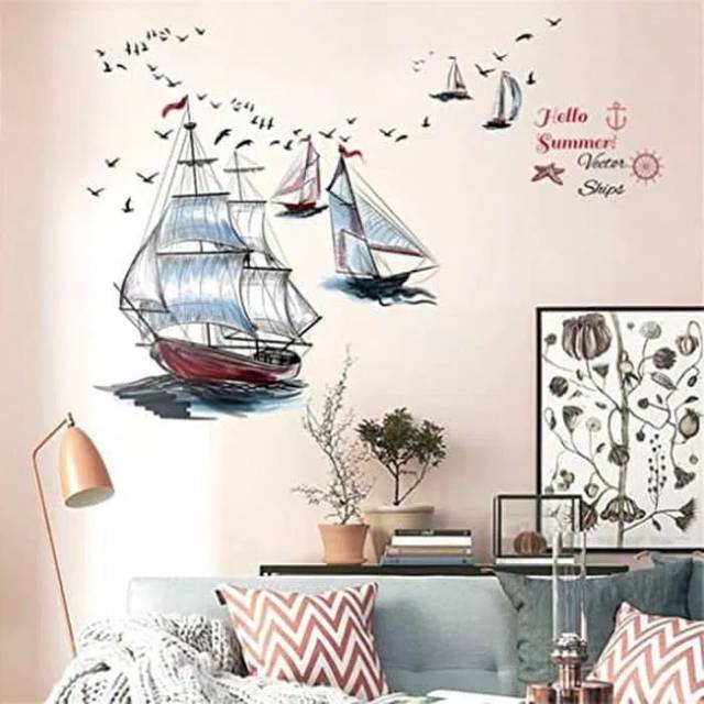 Stiker Dinding Wallpaper 60x90cm Motif Karakter Kapal 