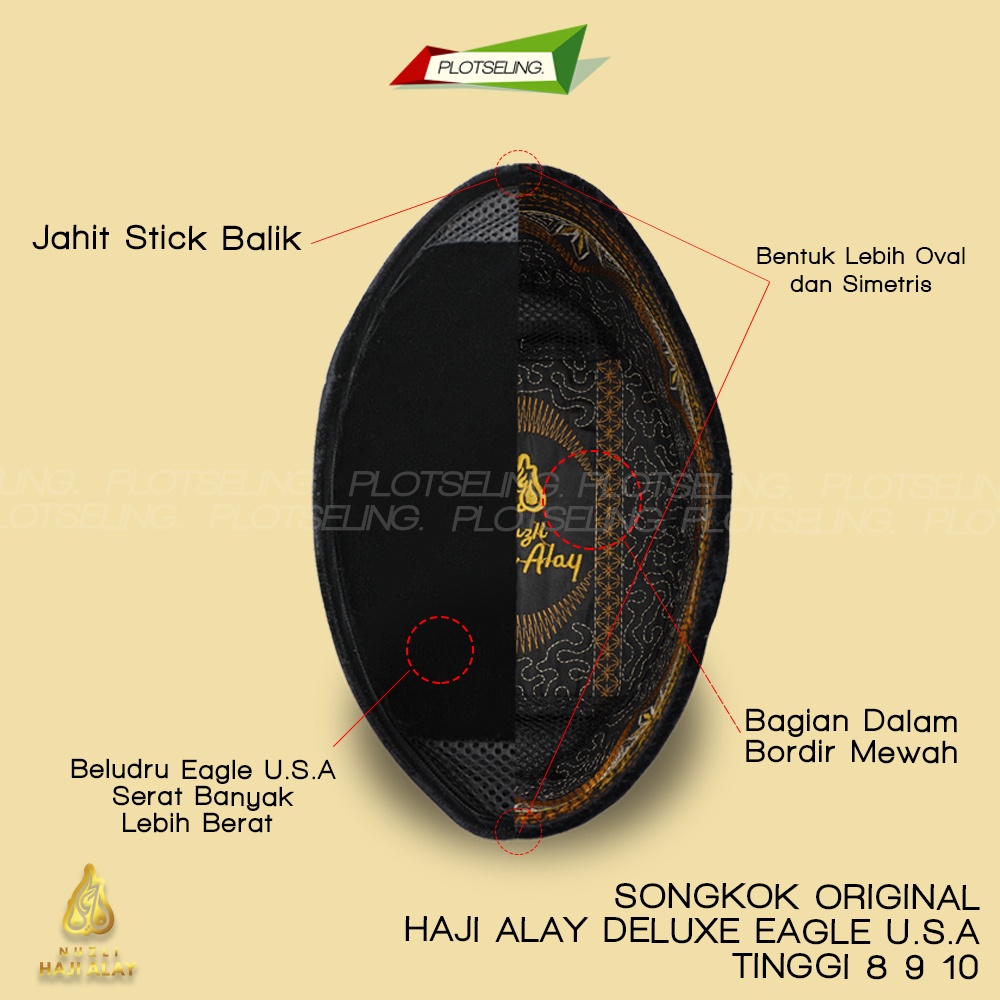 Songkok Premium HAJI ALAY DELUXE AC Tinggi 7 8 9 10 Peci Sholat Ukuran Anak Laki Pria Dewasa Santri Pesantren Kopiah Solat Pendek Full Beludru Hitam Polos Kopyah Shalat Motif Bordir Batik Nama NU Non Jumbo Kopeah Bulat Putih Susun Nasional Original Ori