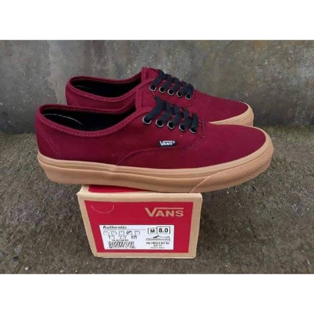 Vans authentic marron sol gum merah sol karet coklat