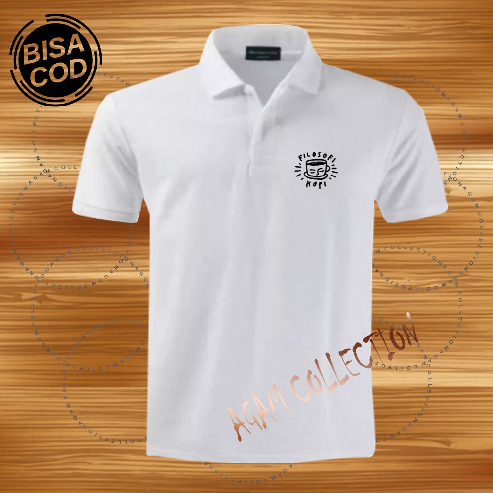 Agam Collection Baju Polo Kerah Distro Filosofi Kopi Text Hitam Lengan Pendek Premium Quality