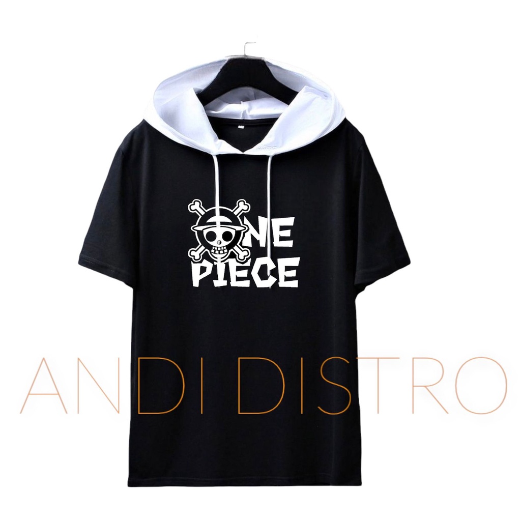 KAOS HODIE PRIA TERLARIS/KAOS DISTRO MURAH/KAOS HODIE ONE PIECE RED KOMBINASI  HITAM PUTIH TERBARU/K