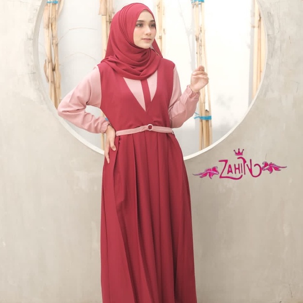 GAMIS DRESS LAURA ITY CREPE ORI ZAHIN CANTIK-maroon