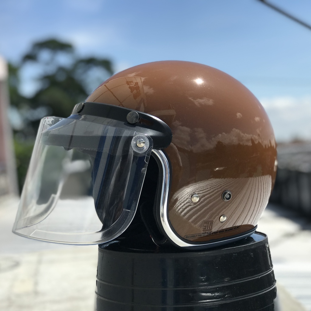 Helm bogo dewasa wanita kaca datar full leher retro SNI