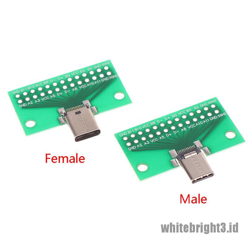 &lt; White3 &gt; Adapter Konektor PCB Board 24 + 2P USB 3.1 Tipe-C Male Female 2.54mm