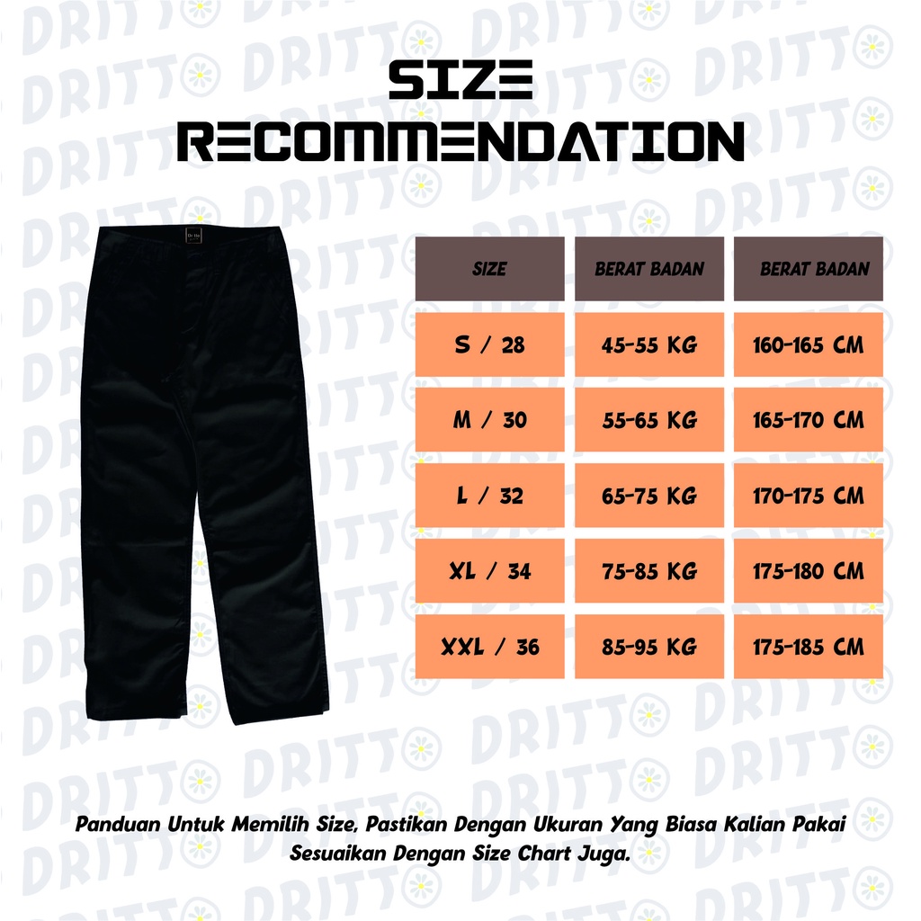 Dritto - Long Pants Baggy Chino - Celana Chino Reguler - Hitam