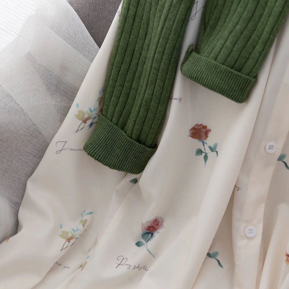 【impor】 Atasan kemeja wanita sifon lengan panjang putih POLO motif bunga formal-6