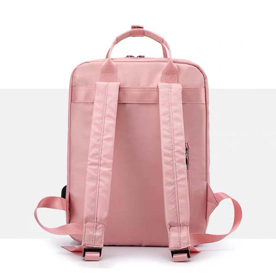 Tas Laptop Backpack Ransel Waterproof 14 15 inch with USB Port - pink biru