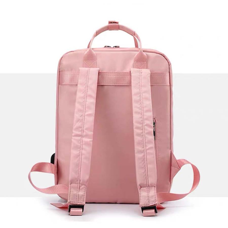 Tas Laptop Backpack Ransel Waterproof 14 15 inch with USB Port - pink