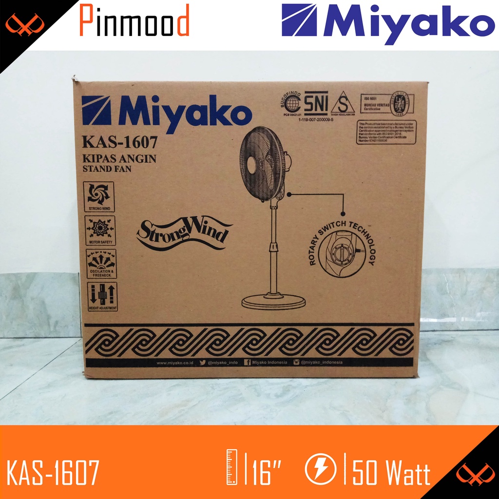 MIYAKO KAS-1607 STAND FAN / KIPAS BERDIRI 16 INCH STANDFAN ANGIN KENCANG LOW WATT MURAH